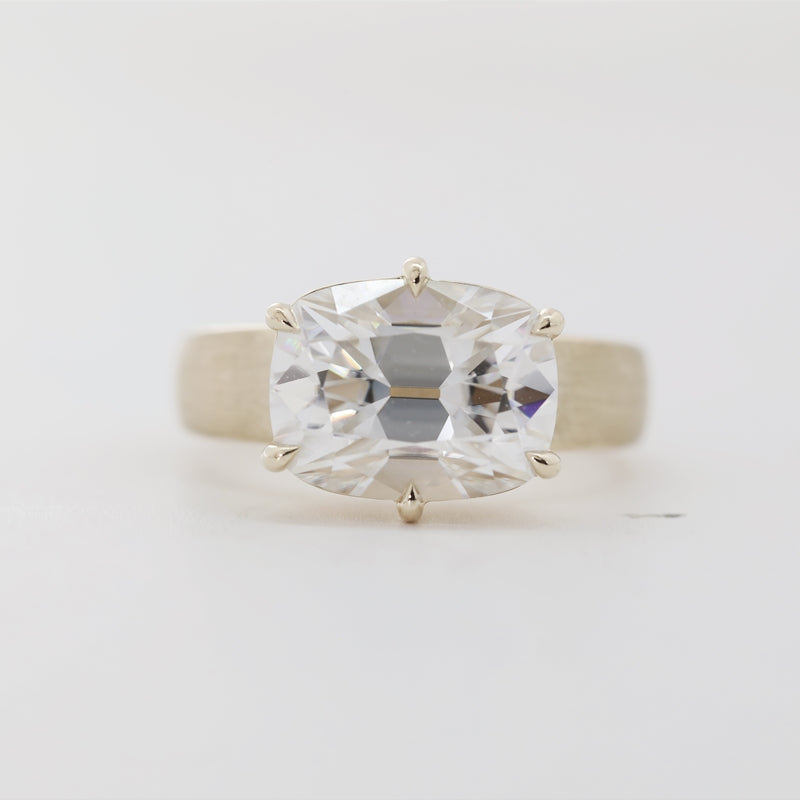 10K Yellow Gold 4.5ct Cushion Old Mine Cut Moissanite Bezel-Set Ring
