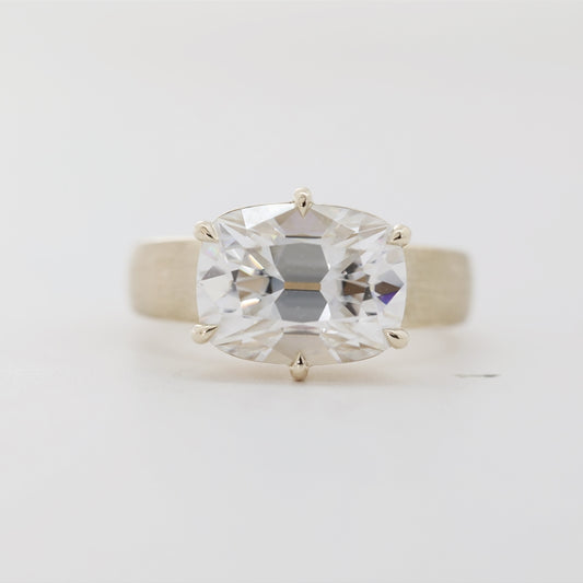 10K Yellow Gold 4.5ct Cushion Old Mine Cut Moissanite Bezel-Set Ring