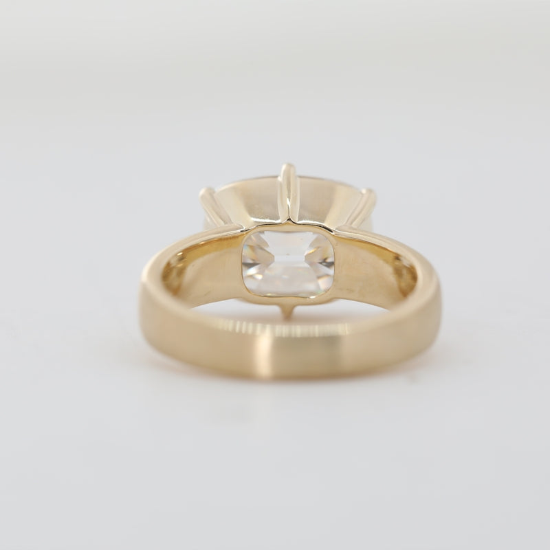 10K Yellow Gold 4.5ct Cushion Old Mine Cut Moissanite Bezel-Set Ring