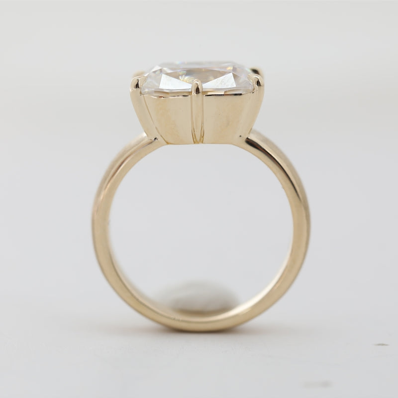 10K Yellow Gold 4.5ct Cushion Old Mine Cut Moissanite Bezel-Set Ring