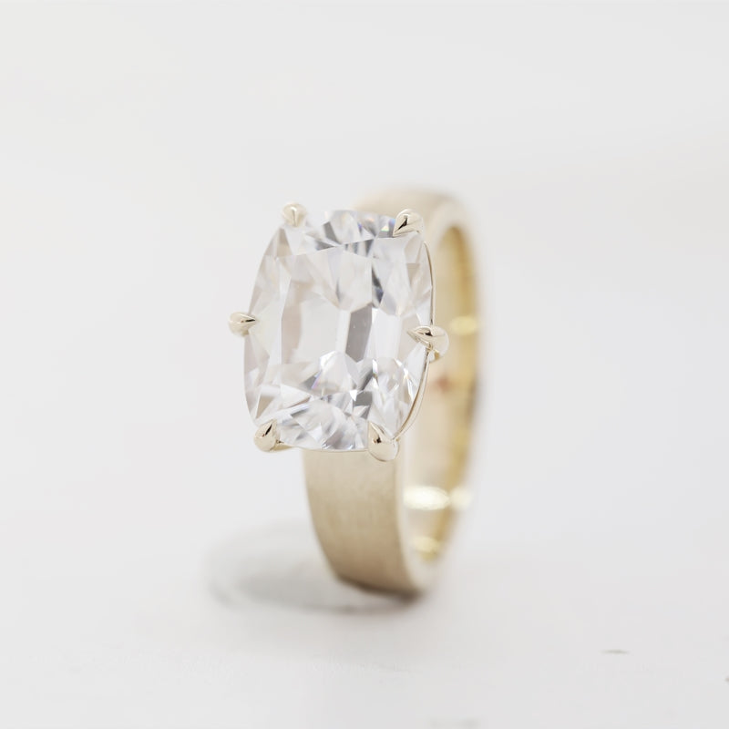 10K Yellow Gold 4.5ct Cushion Old Mine Cut Moissanite Bezel-Set Ring