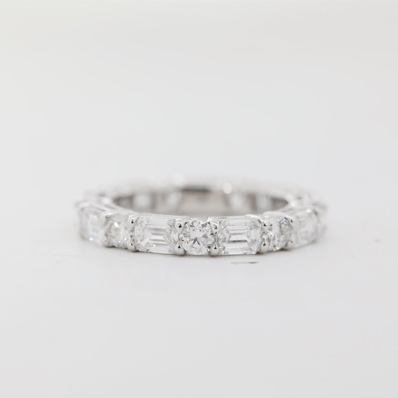 14K White Gold Round & Emerald Cut Lab Diamond Eternity Band