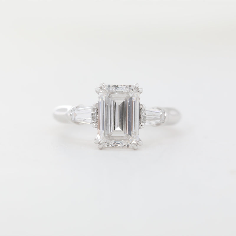 14K White Gold 3.04ct Emerald Cut Lab Diamond Three-Stone Ring