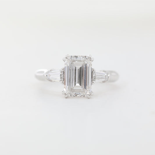 14K White Gold 3.04ct Emerald Cut Lab Diamond Three-Stone Ring