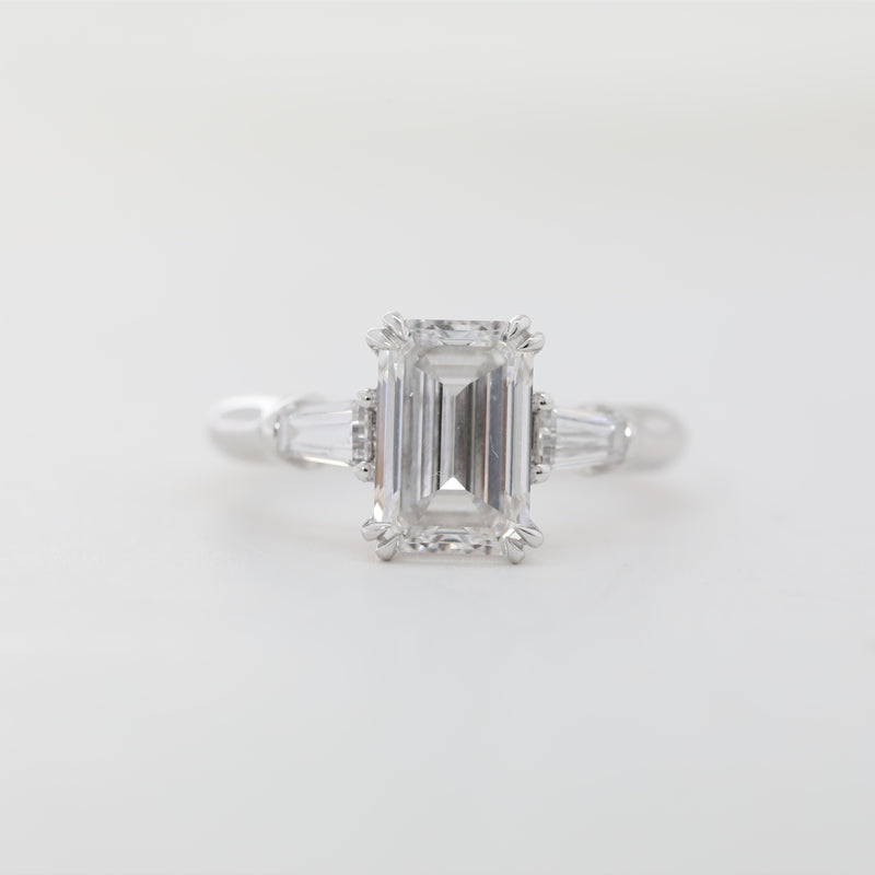 14K White Gold 3.04ct Emerald Cut Lab Diamond Three-Stone Ring