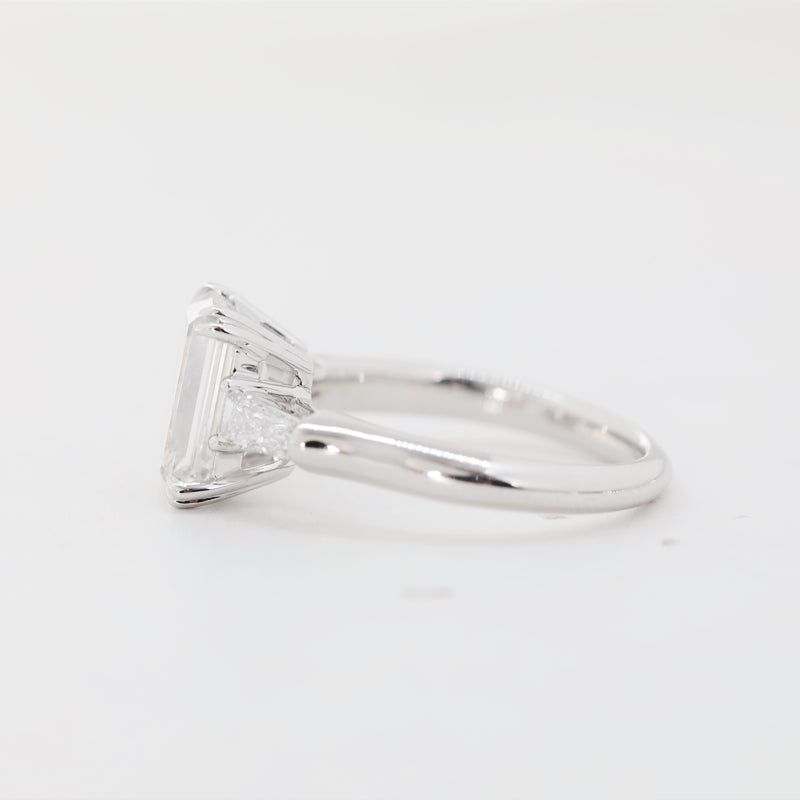 14K White Gold 3.04ct Emerald Cut Lab Diamond Three-Stone Ring