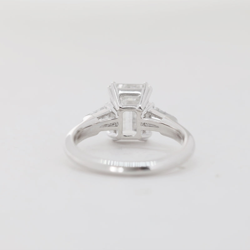 14K White Gold 3.04ct Emerald Cut Lab Diamond Three-Stone Ring