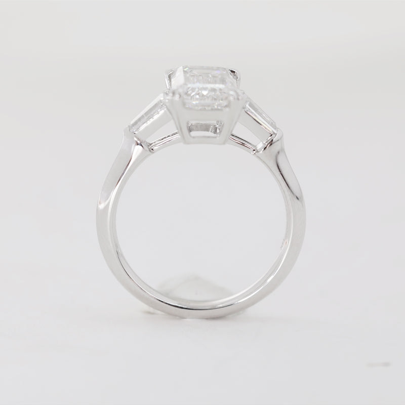 14K White Gold 3.04ct Emerald Cut Lab Diamond Three-Stone Ring