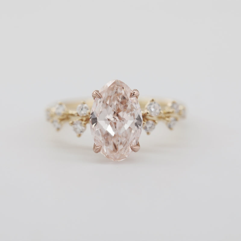 14K Yellow Gold 2.08ct Fancy Pink Oval Lab Diamond Side Stones Ring