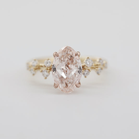 14K Yellow Gold 2.08ct Fancy Pink Oval Lab Diamond Side Stones Ring