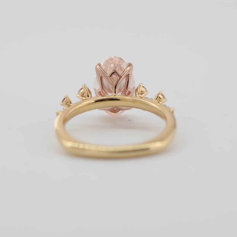 14K Yellow Gold 2.08ct Fancy Pink Oval Lab Diamond Side Stones Ring