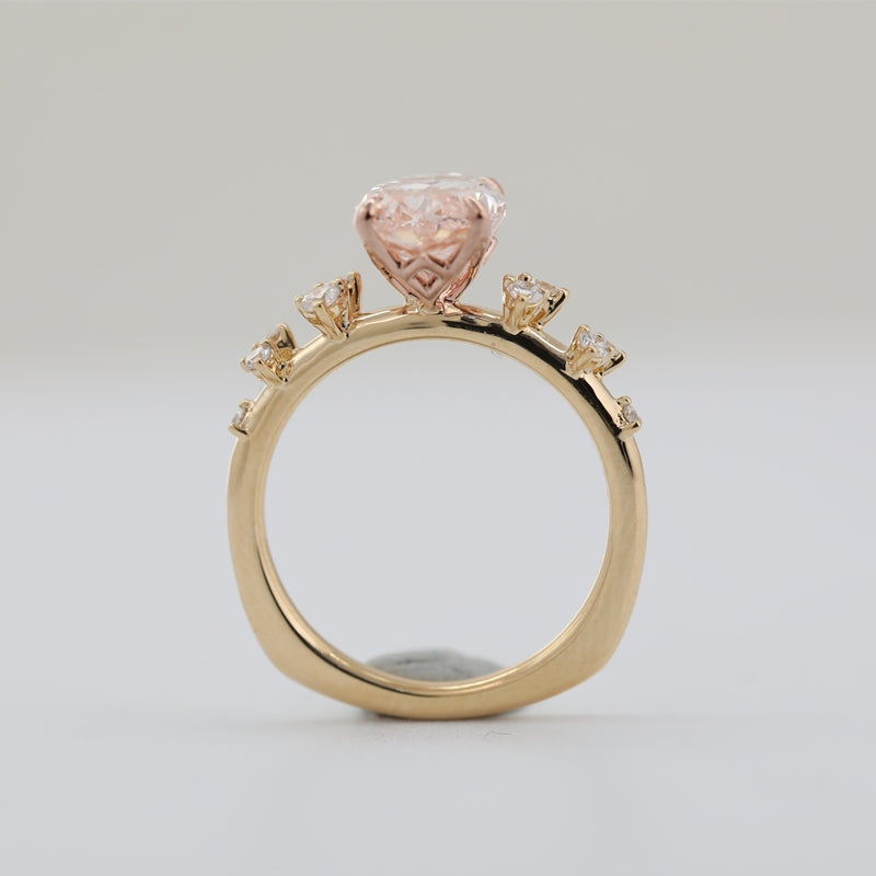 14K Yellow Gold 2.08ct Fancy Pink Oval Lab Diamond Side Stones Ring