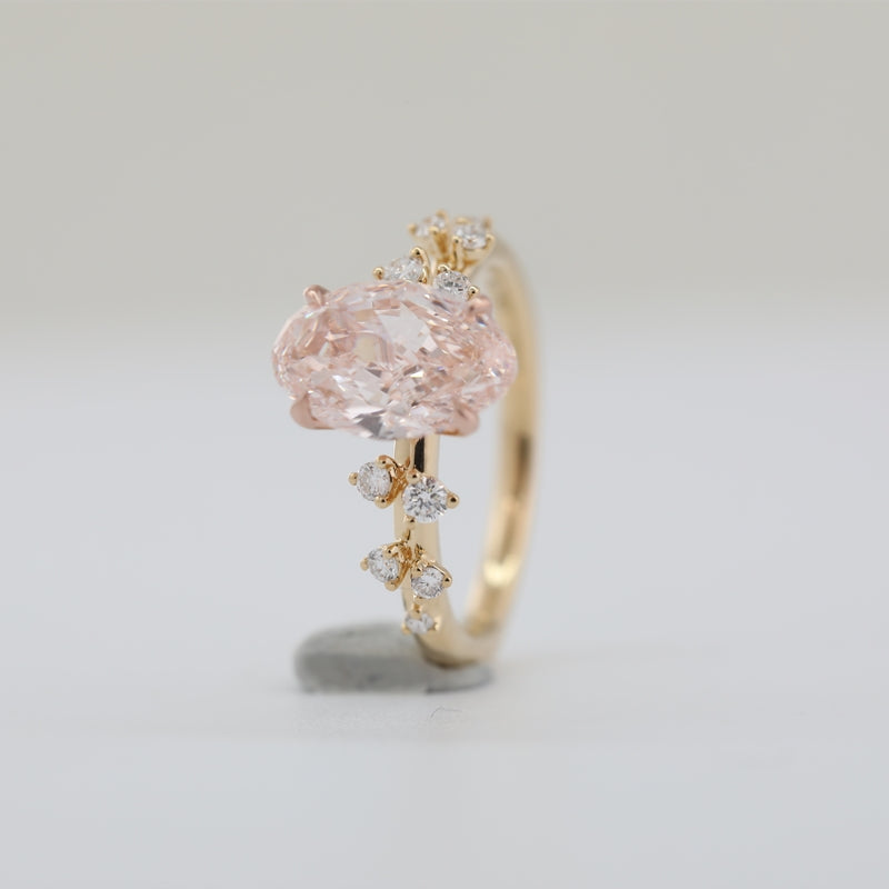 14K Yellow Gold 2.08ct Fancy Pink Oval Lab Diamond Side Stones Ring