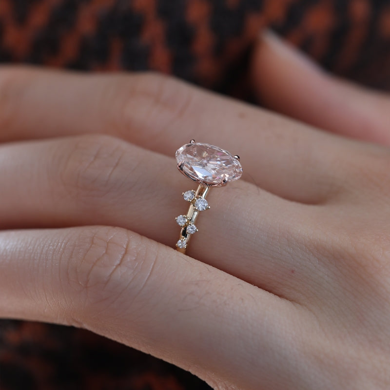 14K Yellow Gold 2.08ct Fancy Pink Oval Lab Diamond Side Stones Ring