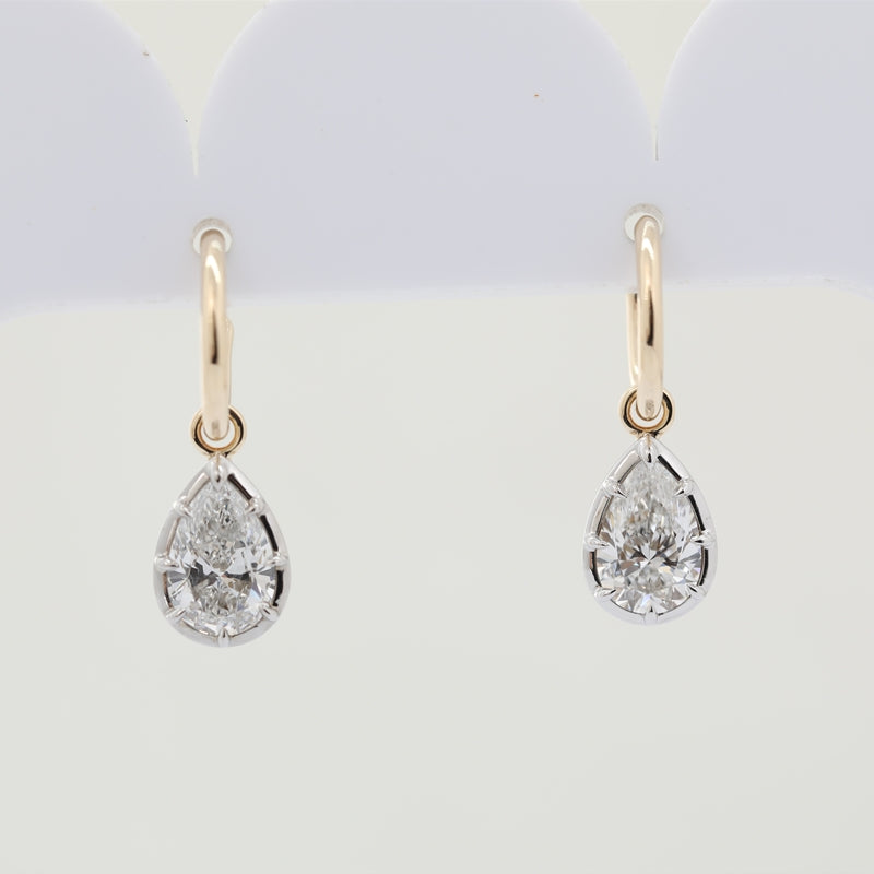 10K Yellow & White Gold 2.14ct Pear Lab Diamond Bezel Setting Earrings