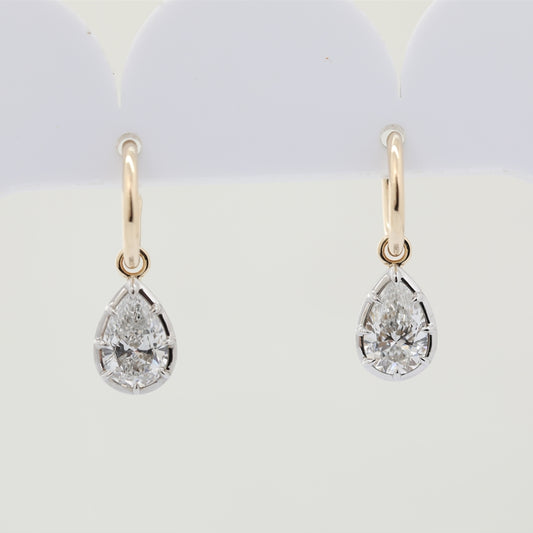 10K Yellow & White Gold 2.14ct Pear Lab Diamond Bezel Setting Earrings