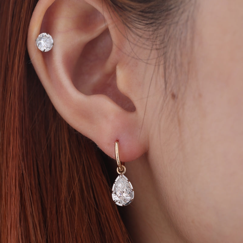 10K Yellow & White Gold 2.14ct Pear Lab Diamond Bezel Setting Earrings