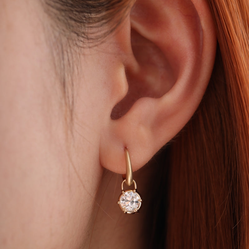 14K Yellow Gold 1.28ctw Old European Cut Lab Diamond Bezel Setting Earrings