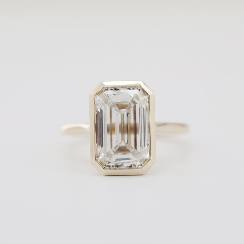 14K Yellow Gold 5.09ct Emerald-Cut Lab Diamond Bezel Setting Solitaire Ring
