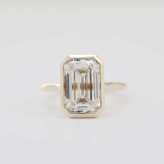 14K Yellow Gold 5.09ct Emerald-Cut Lab Diamond Bezel Setting Solitaire Ring