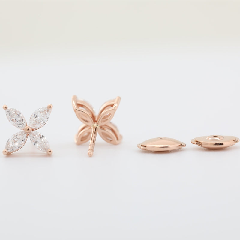 18K Rose Gold 0.8ctw Marquise Lab Diamond Clover Stud Earrings
