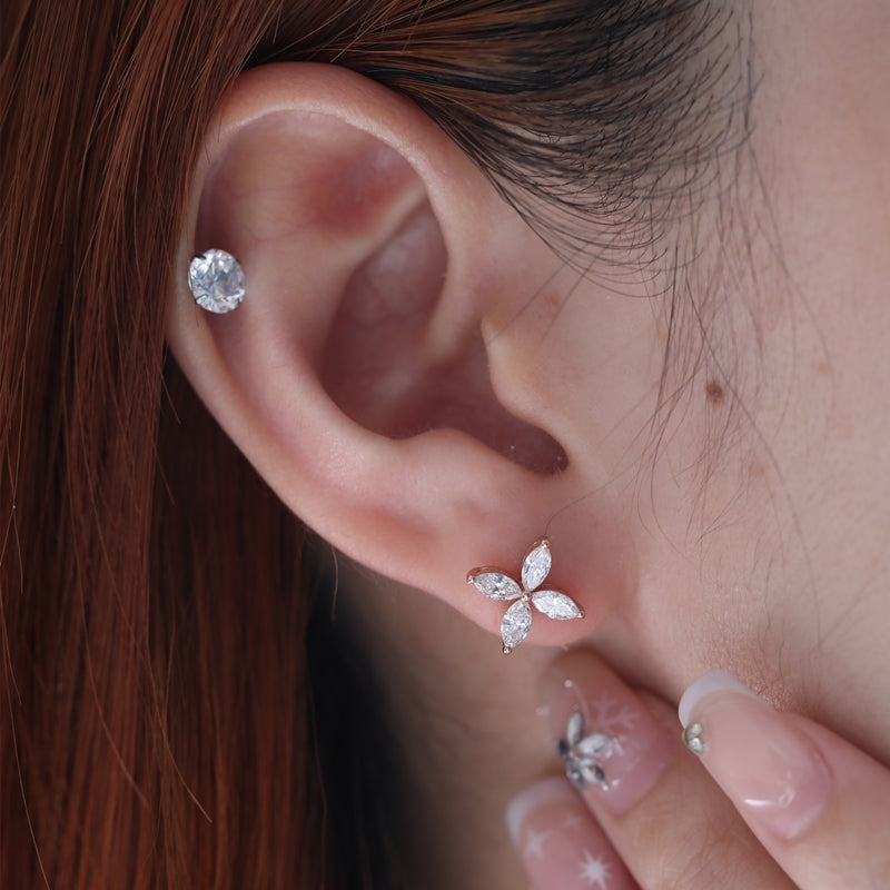 18K Rose Gold 0.8ctw Marquise Lab Diamond Clover Stud Earrings