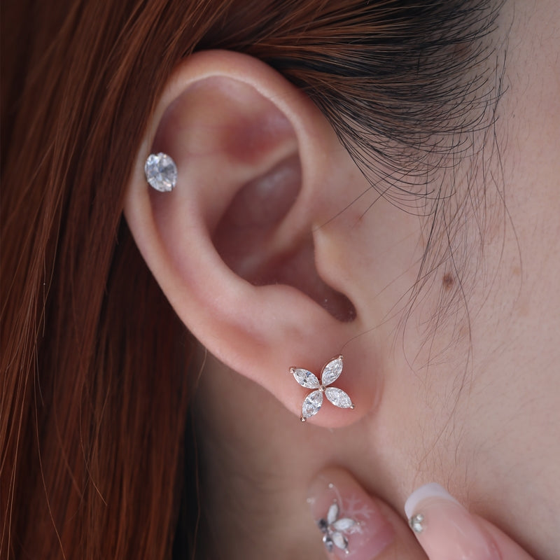 18K Rose Gold 0.8ctw Marquise Lab Diamond Clover Stud Earrings