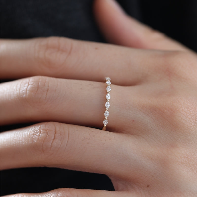 14K Yellow Gold 2.5*1.5mm Marquise Lab Diamond Half Eternity Band