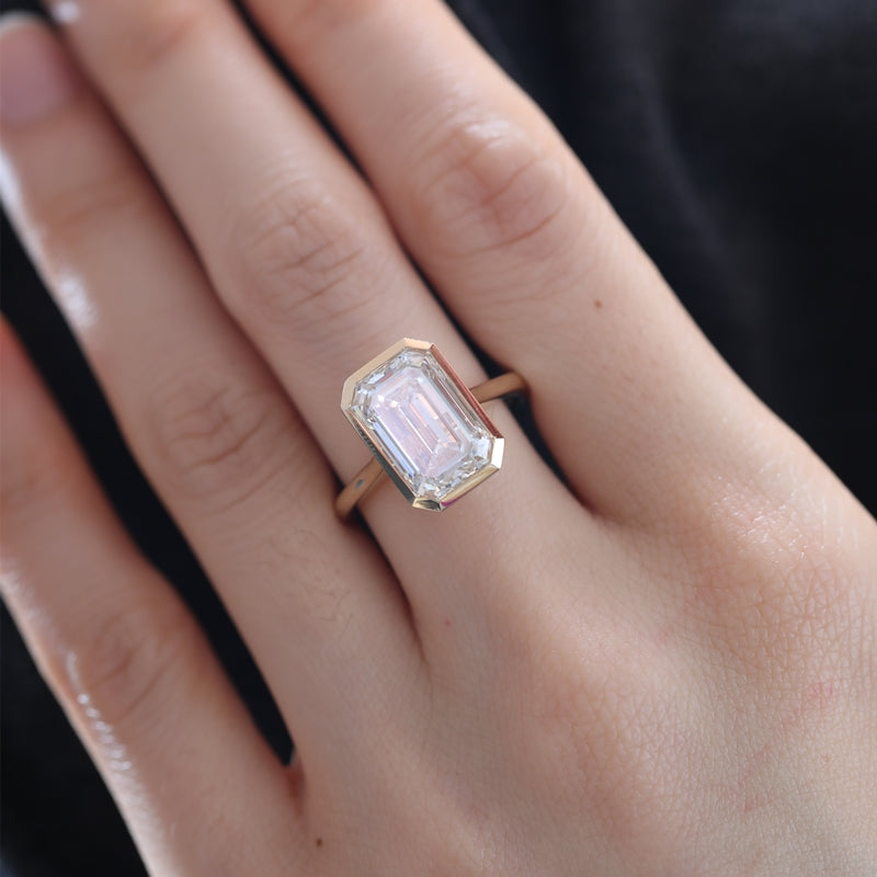 14K Yellow Gold 5.09ct Emerald-Cut Lab Diamond Bezel Setting Solitaire Ring