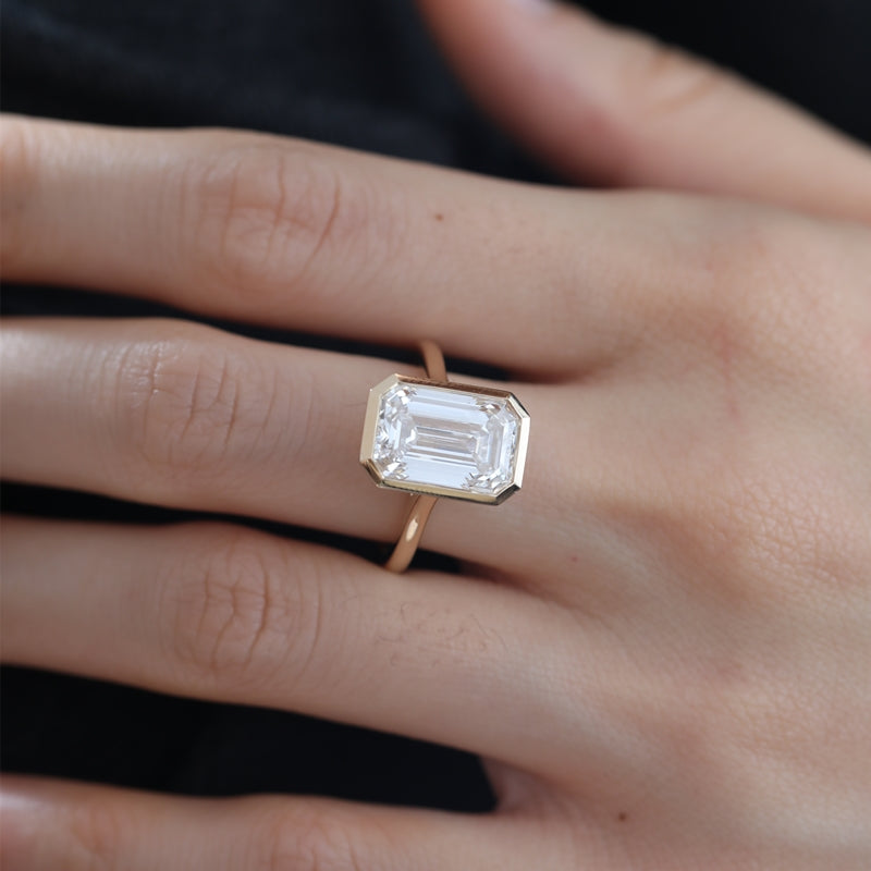 14K Yellow Gold 5.09ct Emerald-Cut Lab Diamond Bezel Setting Solitaire Ring
