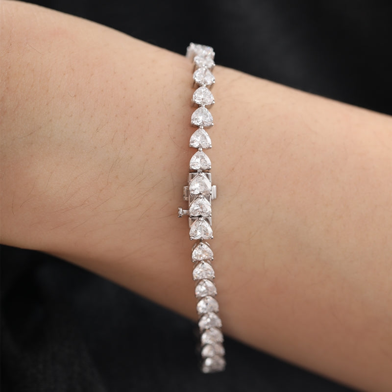 14K White Gold Heart-Shaped Lab Diamond Tennis Bracelet