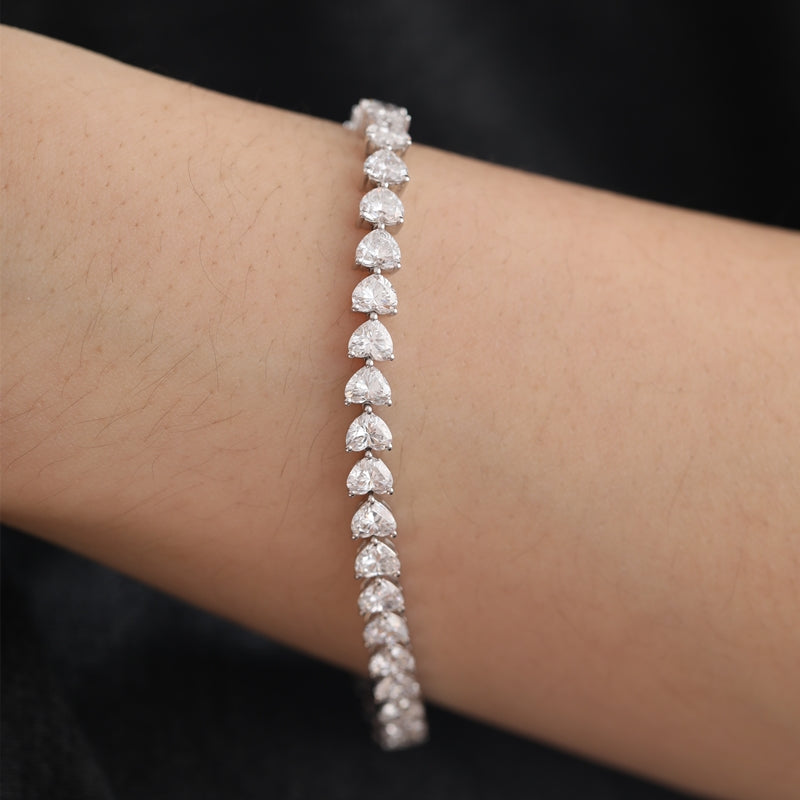 14K White Gold Heart-Shaped Lab Diamond Tennis Bracelet