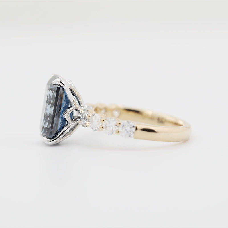 14K Yellow & White Gold 4.13ct Emerald-Cut Blue Moissanite Side Stones Ring