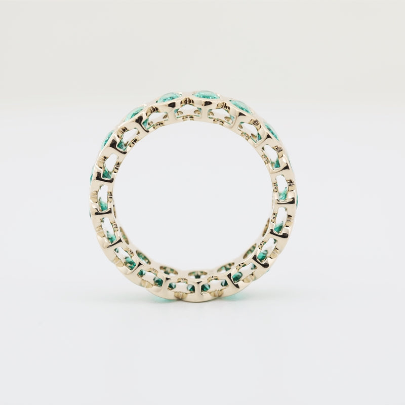 14K Yellow Gold 3*5mm Oval Colombian Lab-Grown Emerald Bezel Setting Eternity Band