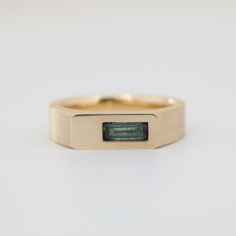 14K Yellow Gold Bezel Baguette Natural Emerald Ring