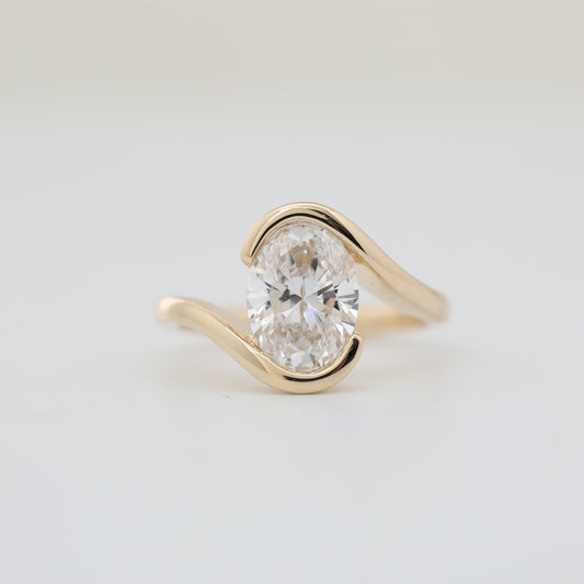 14K Yellow Gold 2.08ct Oval Lab Diamond Half Bezel Solitaire Ring