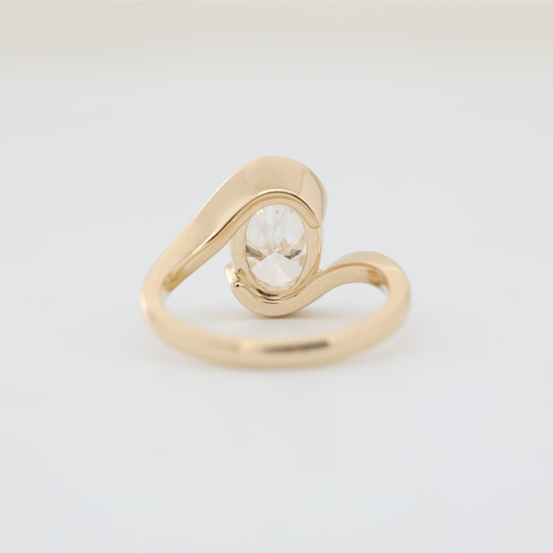 14K Yellow Gold 2.08ct Oval Lab Diamond Half Bezel Solitaire Ring