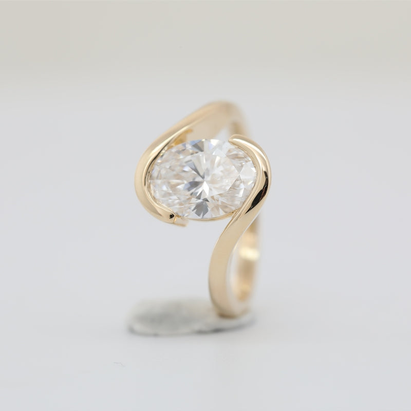 14K Yellow Gold 2.08ct Oval Lab Diamond Half Bezel Solitaire Ring