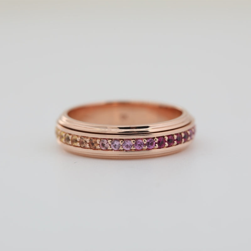 14K Rose Gold Rotatable Rainbow Lab Sapphire Ring
