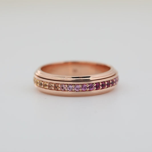 14K Rose Gold Rotatable Rainbow Lab Sapphire Ring