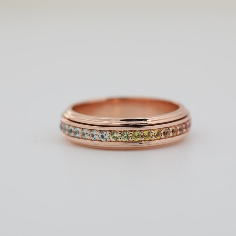 14K Rose Gold Rotatable Rainbow Lab Sapphire Ring