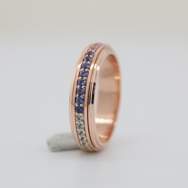 14K Rose Gold Rotatable Rainbow Lab Sapphire Ring