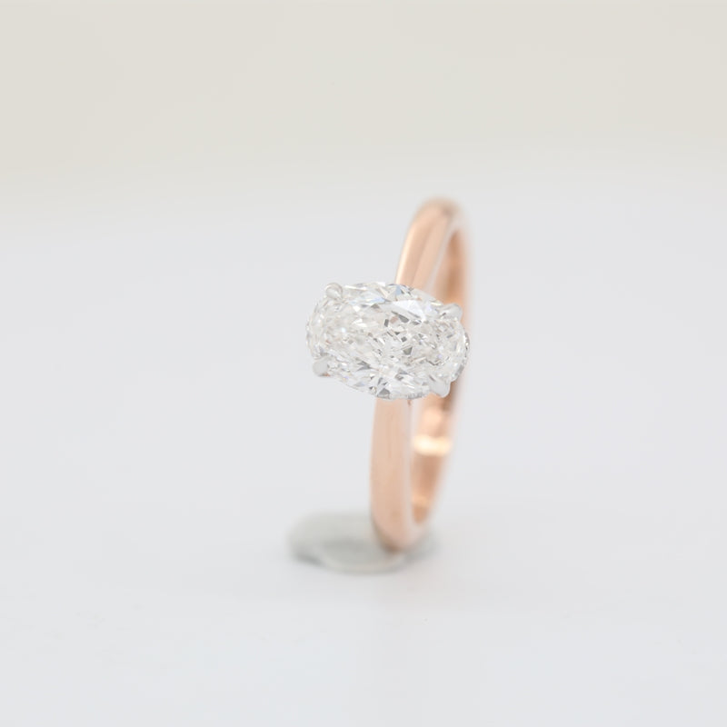 14K Rose & White Gold Hidden Halo 1.57ct Oval Lab Diamond Ring