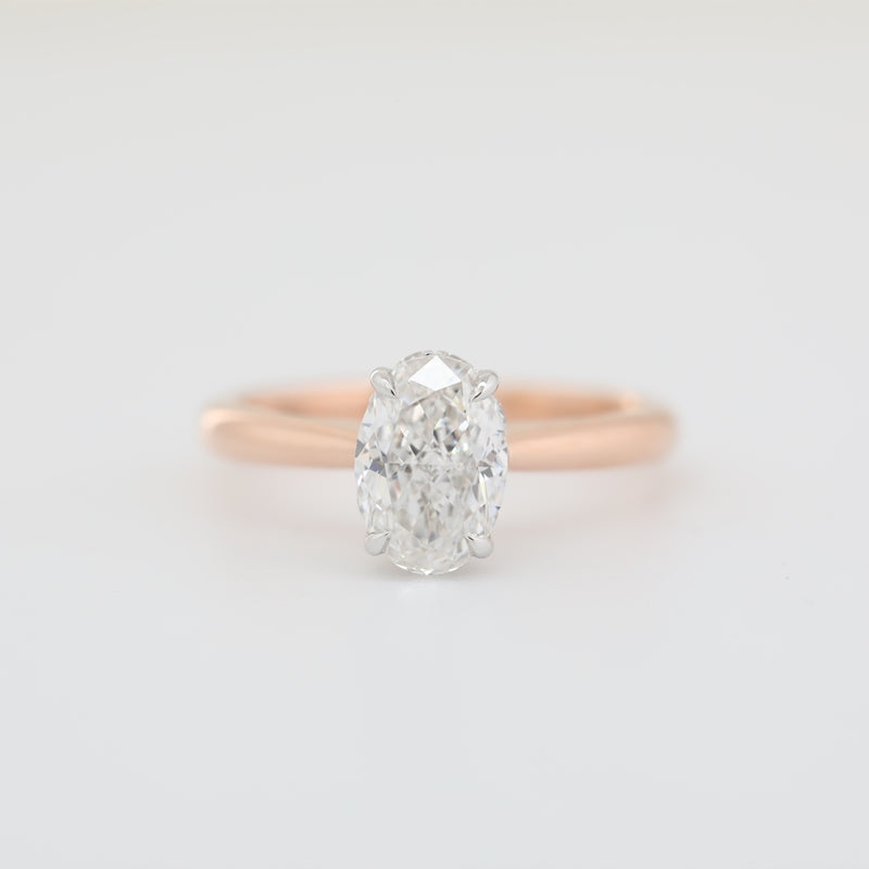 14K Rose & White Gold Hidden Halo 1.57ct Oval Lab Diamond Ring