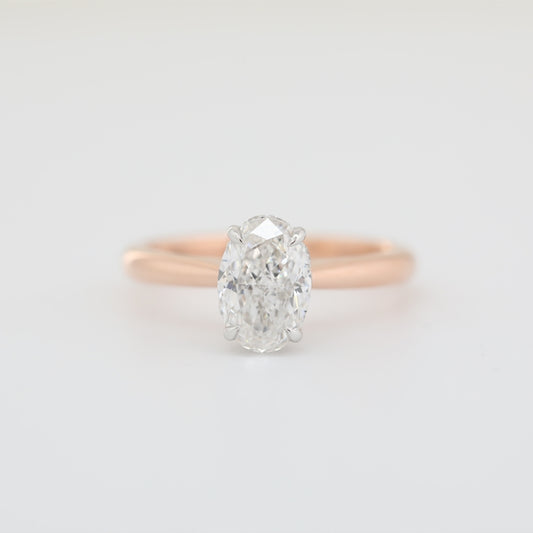 14K Rose & White Gold Hidden Halo 1.57ct Oval Lab Diamond Ring