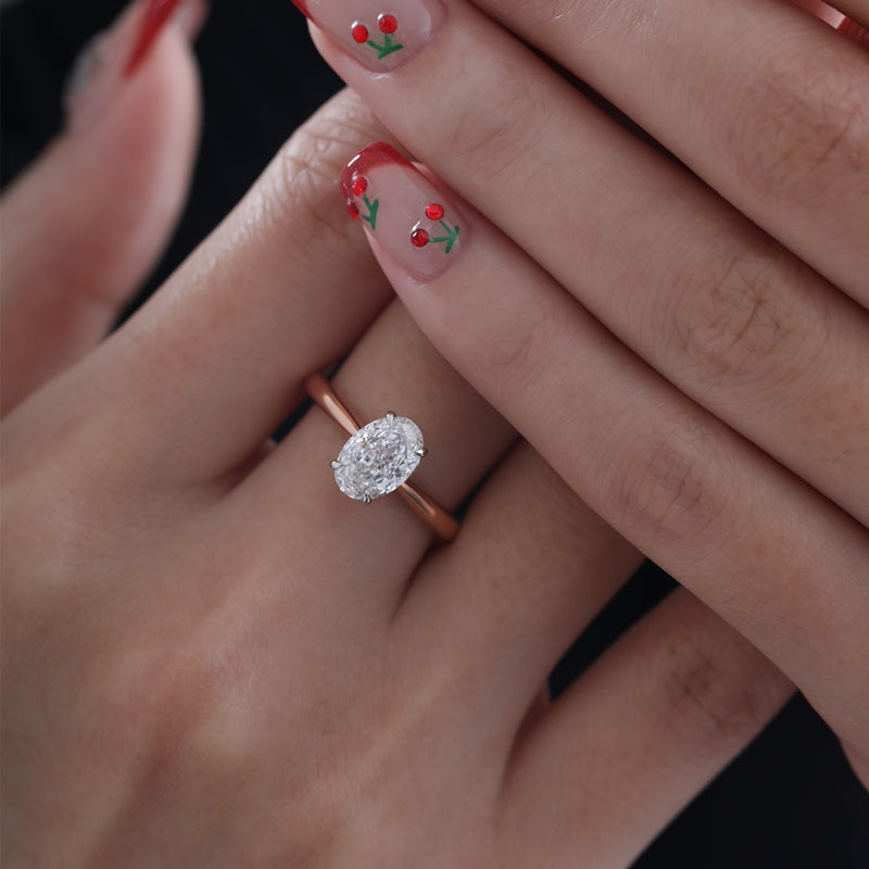 14K Rose & White Gold Hidden Halo 1.57ct Oval Lab Diamond Ring