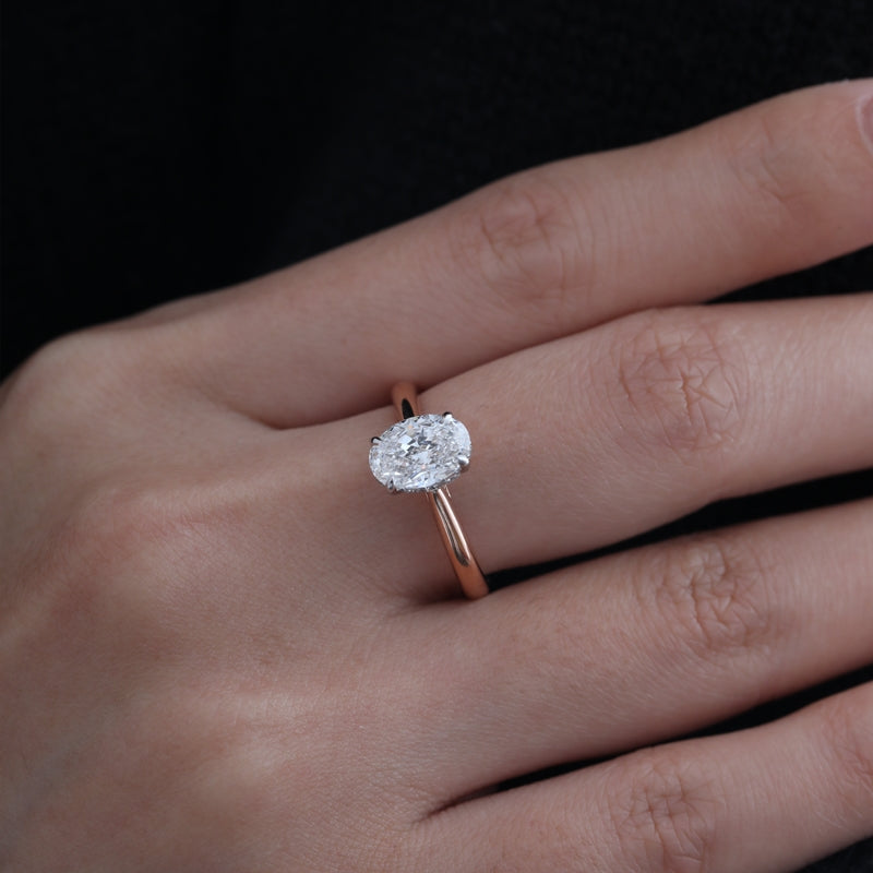 14K Rose & White Gold Hidden Halo 1.57ct Oval Lab Diamond Ring