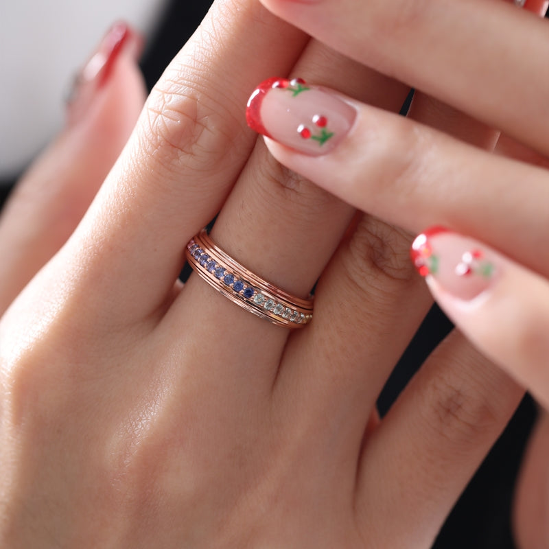 14K Rose Gold Rotatable Rainbow Lab Sapphire Ring