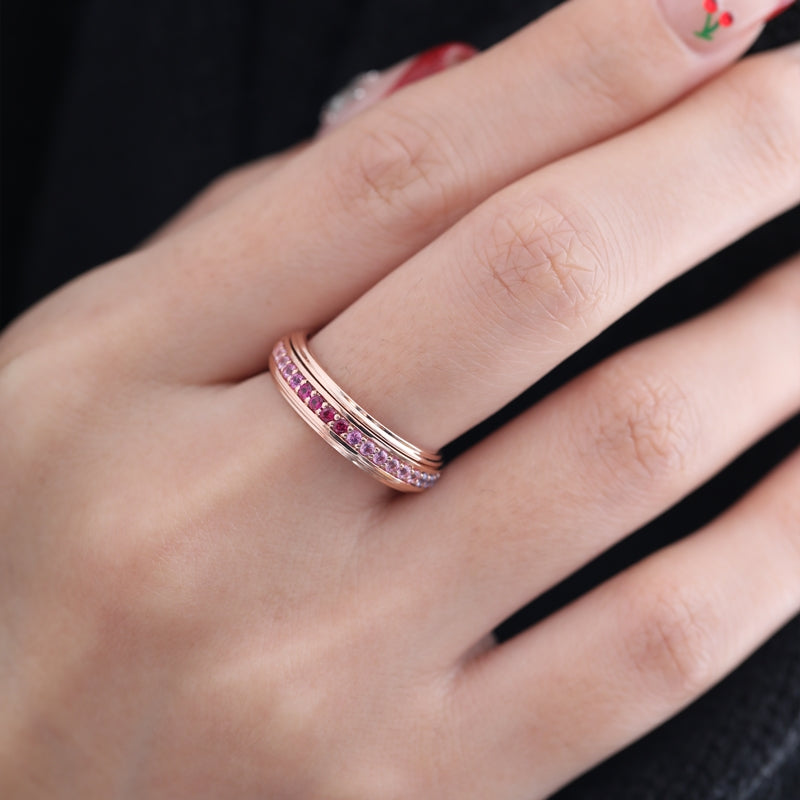 14K Rose Gold Rotatable Rainbow Lab Sapphire Ring