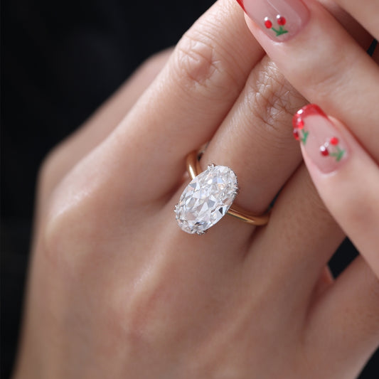 18K Yellow & White Gold 5.73ct Oval Lab Diamond Hidden Halo Ring
